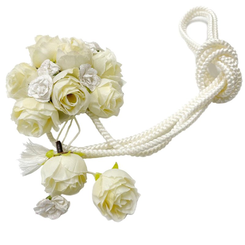 飾り紐 白 バラ コサージュ付き 日本 着物 和装小物 着付け小物 帯締め - その他 - その他の素材 ホワイト
