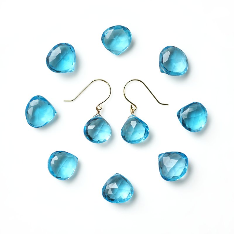 14KGF large finest Swiss blue topaz marron cut earrings Flora - Earrings & Clip-ons - Gemstone Blue