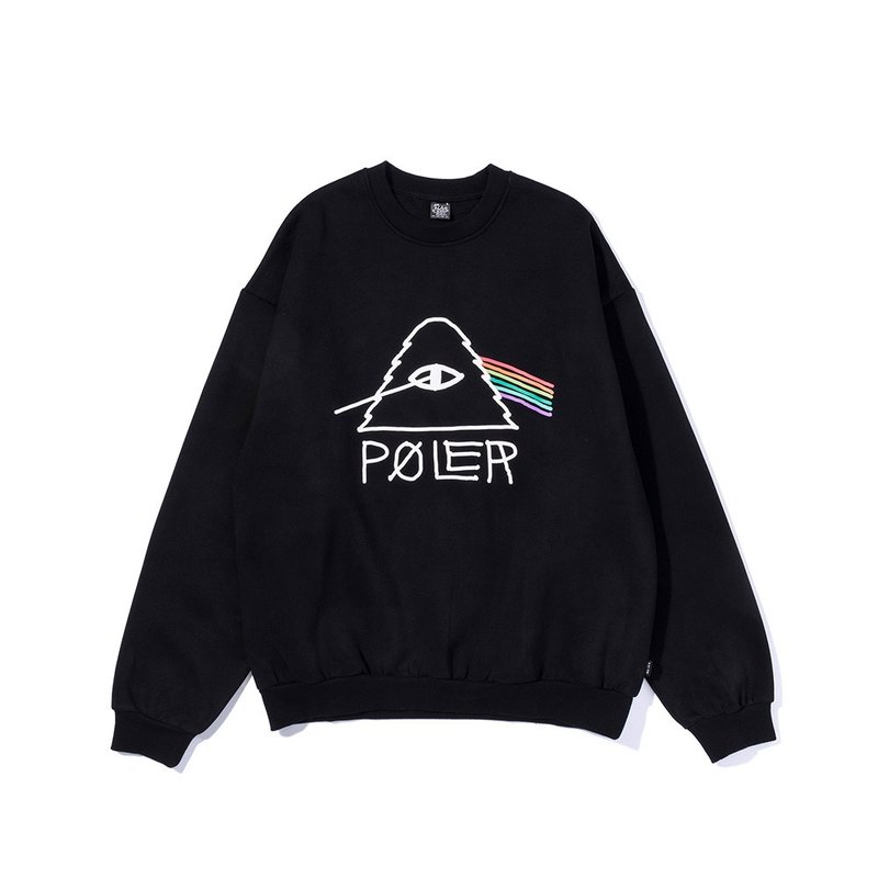 日本限定 POLER PSYCHEDELIC CREW 山型眼彩虹經典大學T / 黑 - 帽T/大學T - 其他材質 黑色