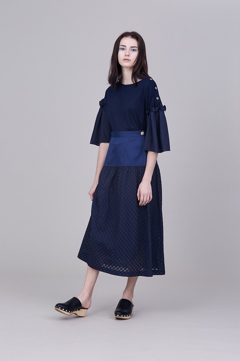 Blue Plaid Embroidered Slip Dress - Skirts - Cotton & Hemp 