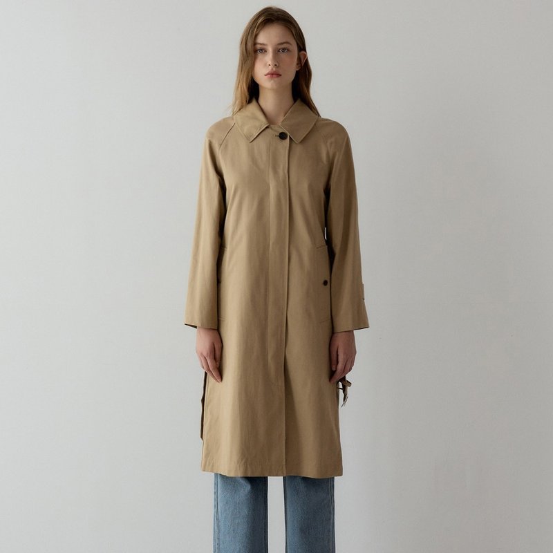 Korea sisterhood, Mac Hidden Long Trench Coat - Beige - 女西裝外套 - 棉．麻 卡其色