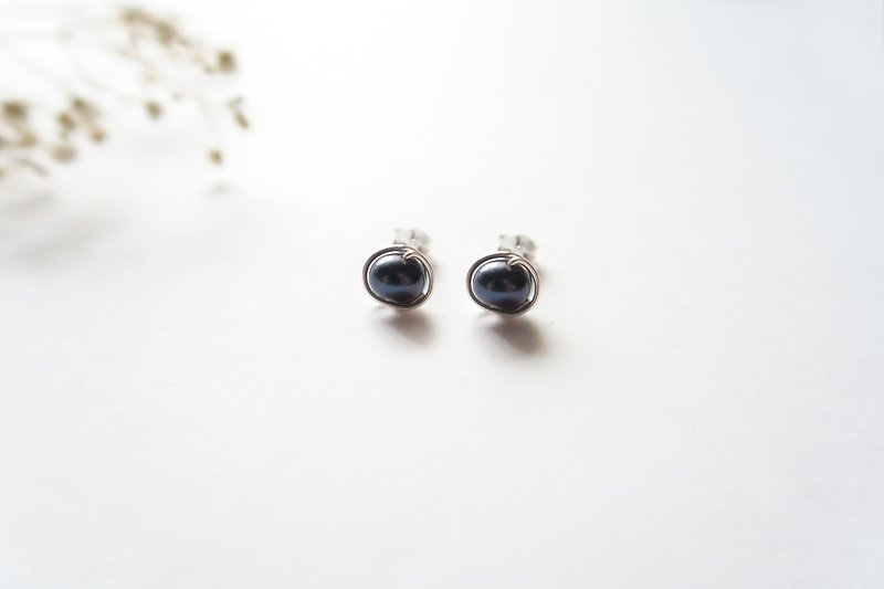925 Silver Fresh Water Black Pearls Earrings-Spiral Ear Clip-Sold as a Pair - ต่างหู - วัสดุอื่นๆ สีดำ