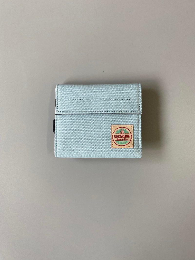 Light blue Compact Canvas Wallet With Neck Strap - 錢包/皮夾/長短夾 - 棉．麻 藍色