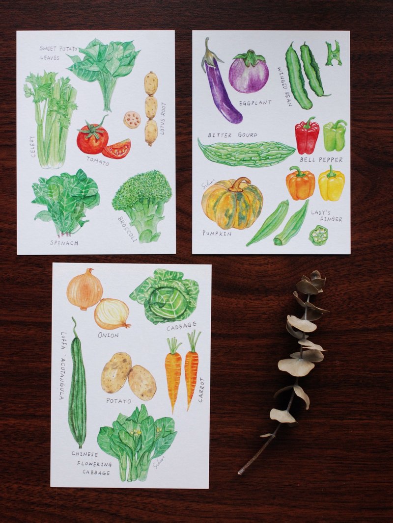 Silver-Yang hand-painted postcard || Favorite Vegetable Series - Cards & Postcards - Paper Green