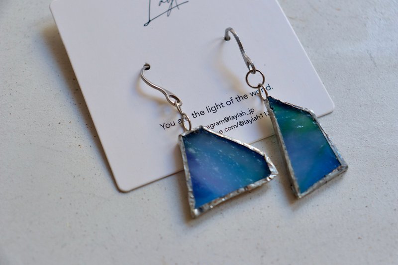 Night street corner after the rain #5 - Earrings & Clip-ons - Colored Glass Blue