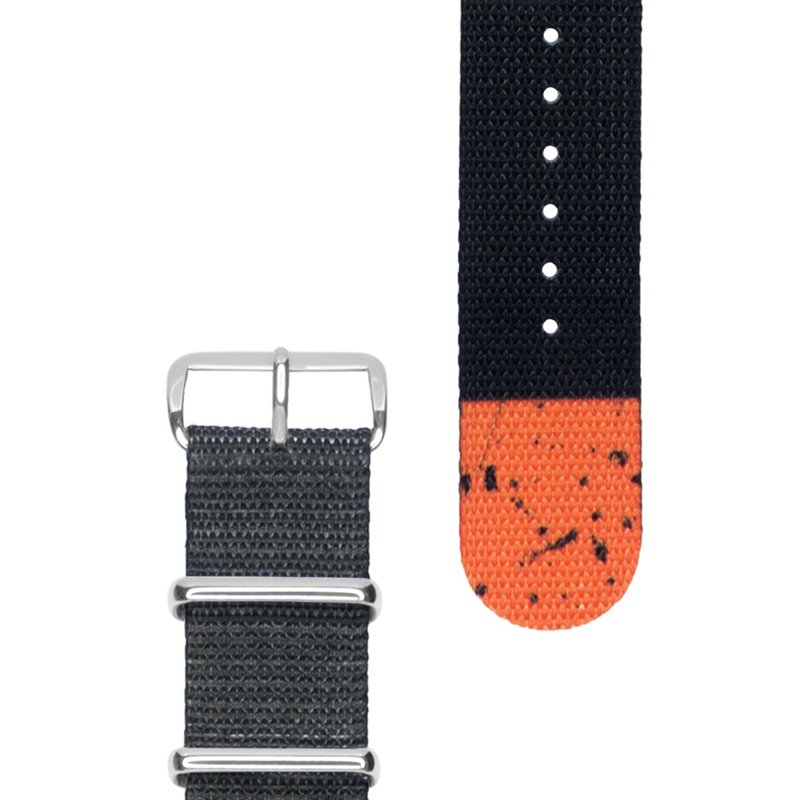 HYPERGRAND - 22mm軍用錶帶 FLASHPOINT Nato Strap 橘色燃點 (銀釦) - 女錶 - 其他材質 黑色