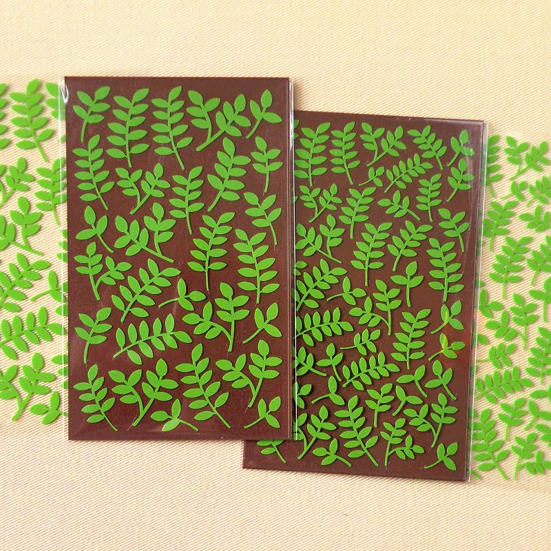 羽状の葉シール (2枚セット) - シール - 防水素材 グリーン