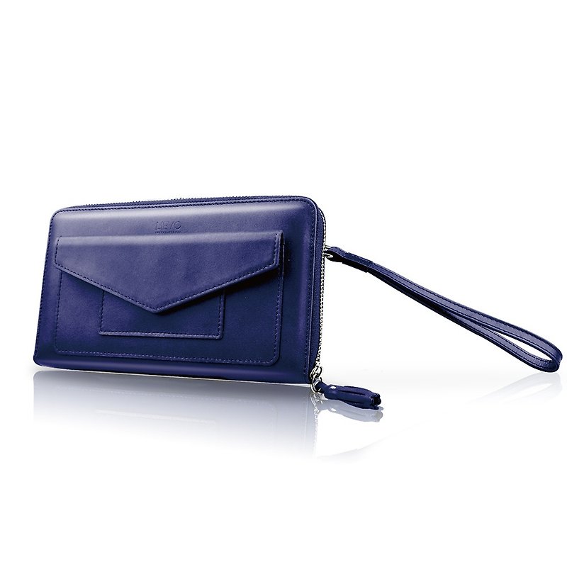 【LIEVO】STORY - Travel Phone Wallet_Dark Mineral Blue - กระเป๋าแมสเซนเจอร์ - หนังแท้ สีน้ำเงิน