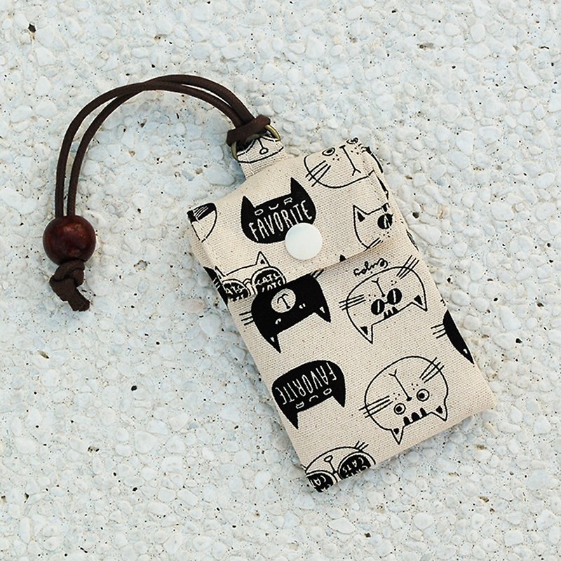 Cat head card bag / card holder business card bag - ที่ใส่บัตรคล้องคอ - ผ้าฝ้าย/ผ้าลินิน สีดำ