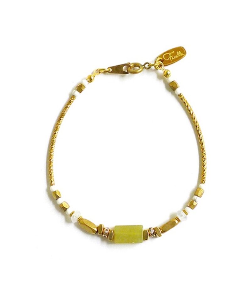Ficelle | handmade brass natural stone bracelet | [lemon stone] Isis's hug - Bracelets - Gemstone Yellow