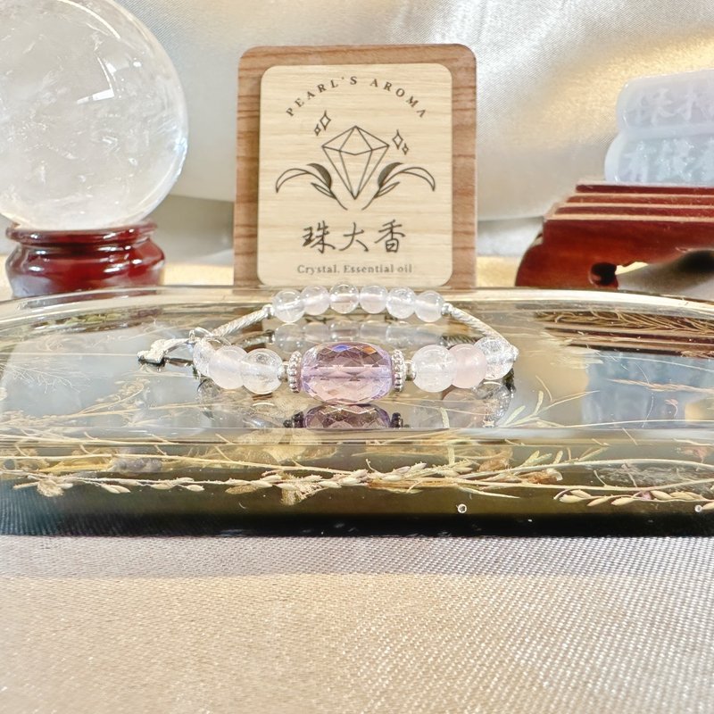 曦光之語 紫黃晶・白阿賽・粉晶・純銀手鍊 射手座星座設計 - 手鍊/手環 - 水晶 粉紅色