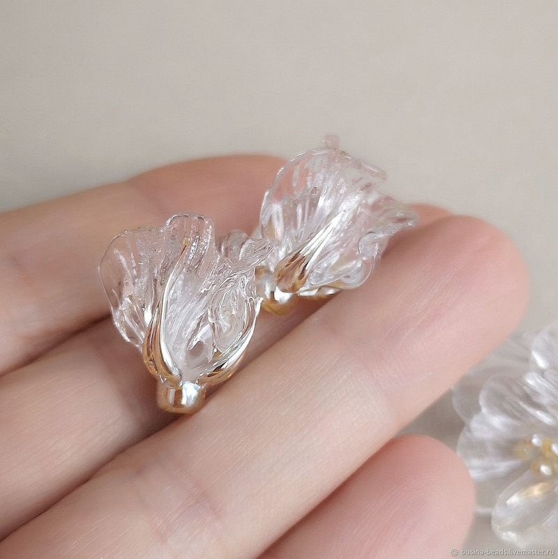 crystal clear bell flower, unique handmade glass flower beads, 1 pcs, 20x17mm, - 陶藝/玻璃 - 玻璃 透明