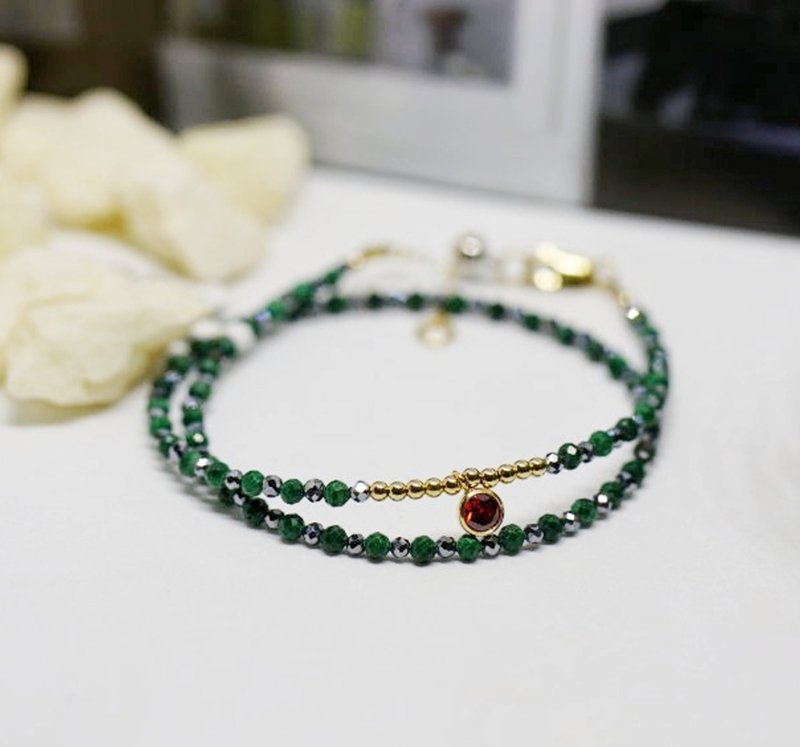 1/20 14K Gold Filled ( Terahertz + Malachite ) with Japan Memory Wire - Bracelets - Crystal 