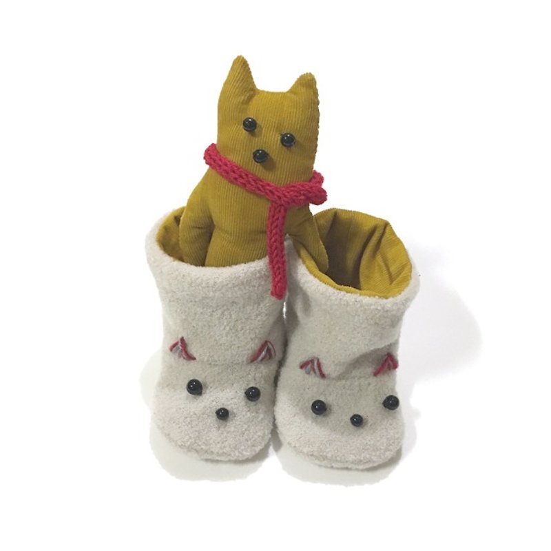 babygift   Baby booties of the cat    ivory X Mustard yellow - Baby Gift Sets - Cotton & Hemp White