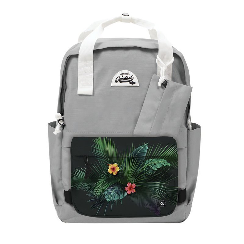 Grinstant Mix and Match Detachable 15.6-inch Backpack - Dream Series (Light Gray with Leaf) - กระเป๋าเป้สะพายหลัง - เส้นใยสังเคราะห์ สีเทา