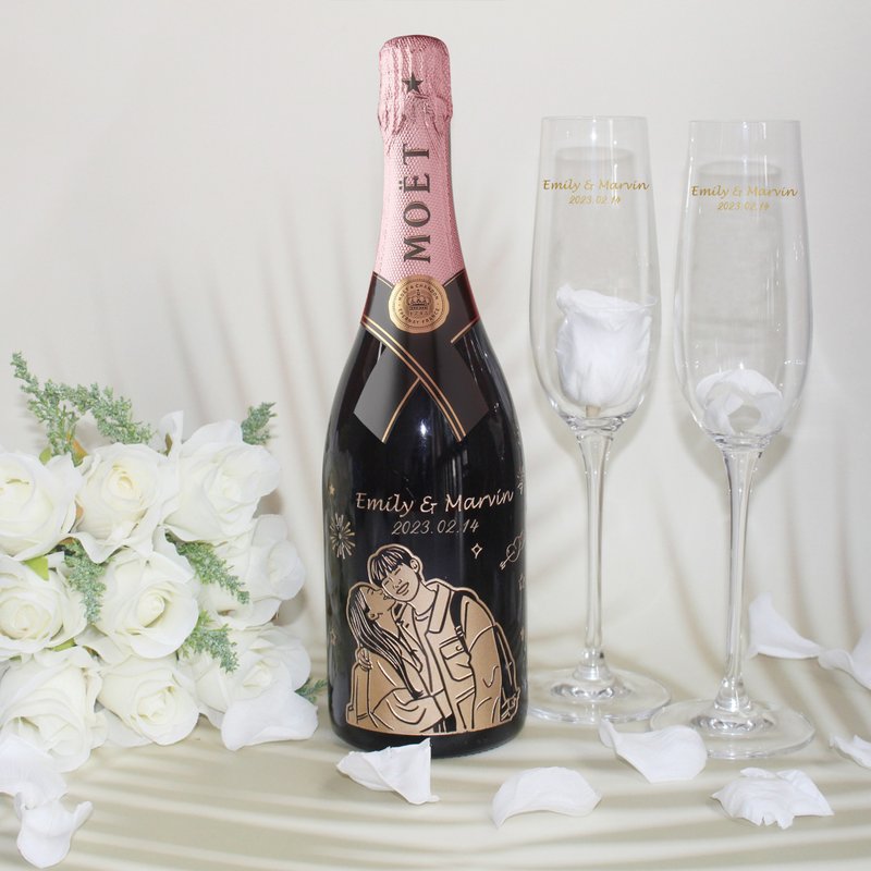 客製化| 訂製雕刻人像Moet香檳節日禮物紀念禮物情侶禮物情侶小物 - 酒類/酒精飲品 - 玻璃 