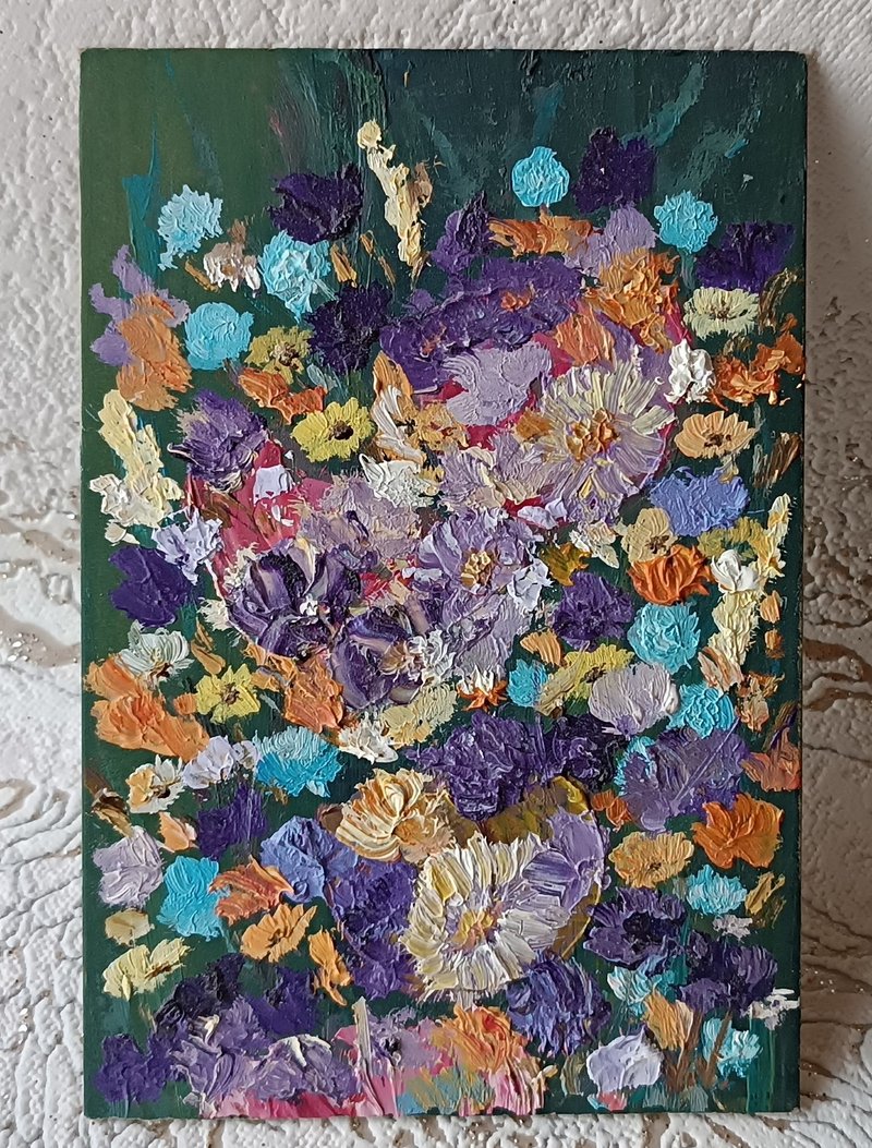 原创油画作品 让它在15x10厘米的纸板上 由艺术家维多利亚 瓦卢 - 壁貼/牆壁裝飾 - 顏料 綠色