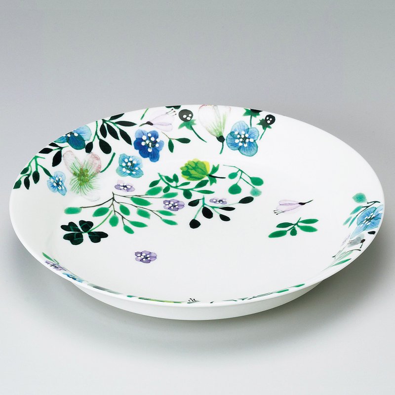 Anna Emilia designer co-branded clover garden bone china pasta plate (25x24cm) - จานและถาด - เครื่องลายคราม หลากหลายสี