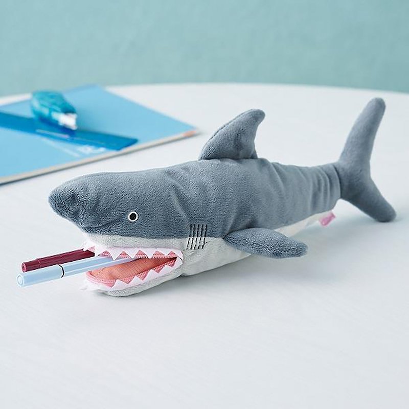 日本Magnets動物造型可愛立體收納袋/鉛筆盒/筆袋(鯊魚款) - 筆盒/筆袋 - 塑膠 灰色