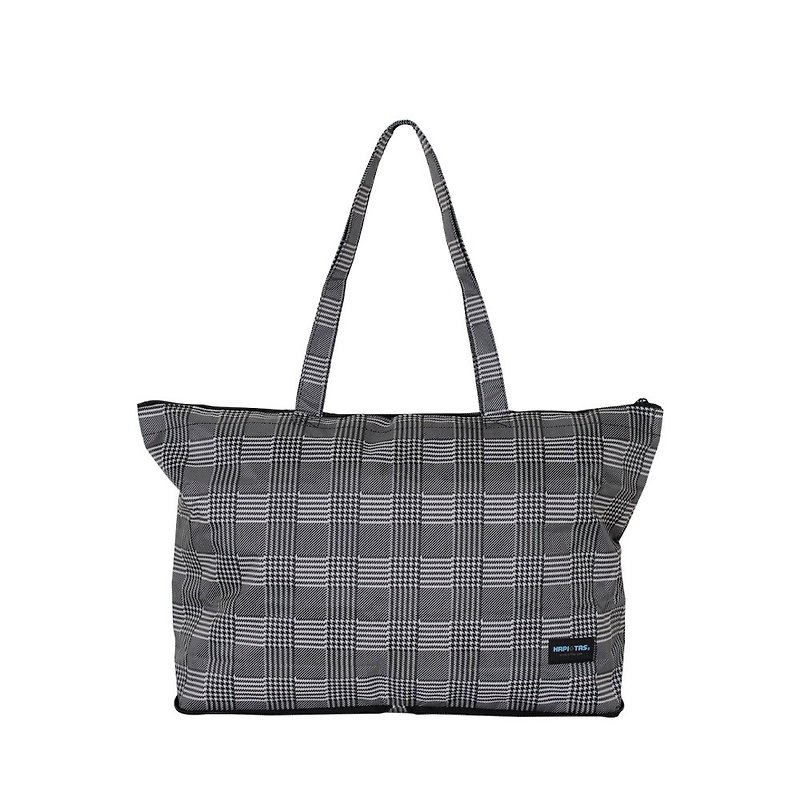 [HAPI+TAS] Japan Original Authorized Folding Tote Bag - Black Grey Scottish Plaid - Handbags & Totes - Polyester Multicolor