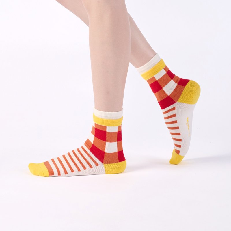 Jam Toast/Red (F)-MIT Design Tube Socks - ถุงเท้า - ผ้าฝ้าย/ผ้าลินิน สีแดง