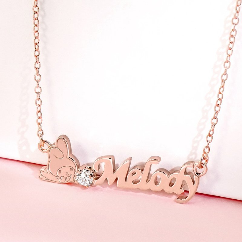 [Customized Gift] My Melody & Me Series-Melody customized letter sterling silver necklace - Necklaces - Sterling Silver Pink