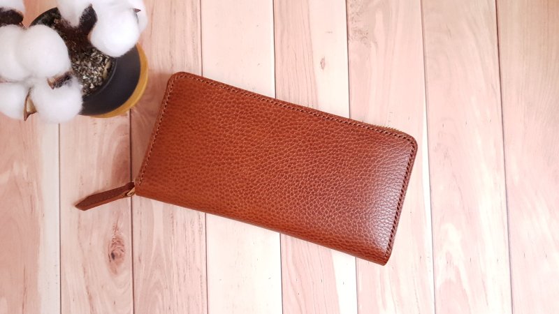 YF67_Handmade creative leather zipper long clip/ㄇ-shaped zipper clip/zipper long clip/long clip - Wallets - Genuine Leather Brown