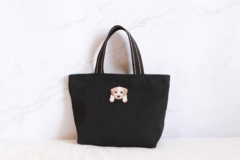 Labrador Embroidered Eco Tote Bag Tote Bag - กระเป๋าถือ - ผ้าฝ้าย/ผ้าลินิน สีดำ