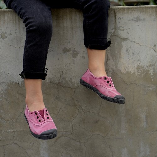 CIENTA 西班牙帆布鞋 西班牙國民帆布鞋 CIENTA U70777 42 粉紅色 黑底 洗舊布料 童鞋