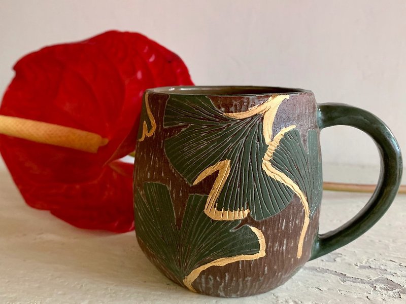 ヤン彫刻シリーズ-インデシンフーコーヒーカップ（売り切れ、リメイク）_Clay Mug - マグカップ - 陶器 ブラウン