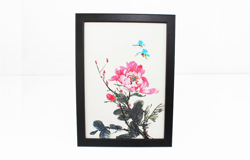 Hand-painted painting red peony Chinese painting ornaments (with picture frame) - Posters - Other Materials Red