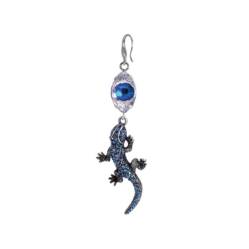 Blue eyes lizard earring ~ ~ Austria Green x whtie crystal - ต่างหู - คริสตัล 