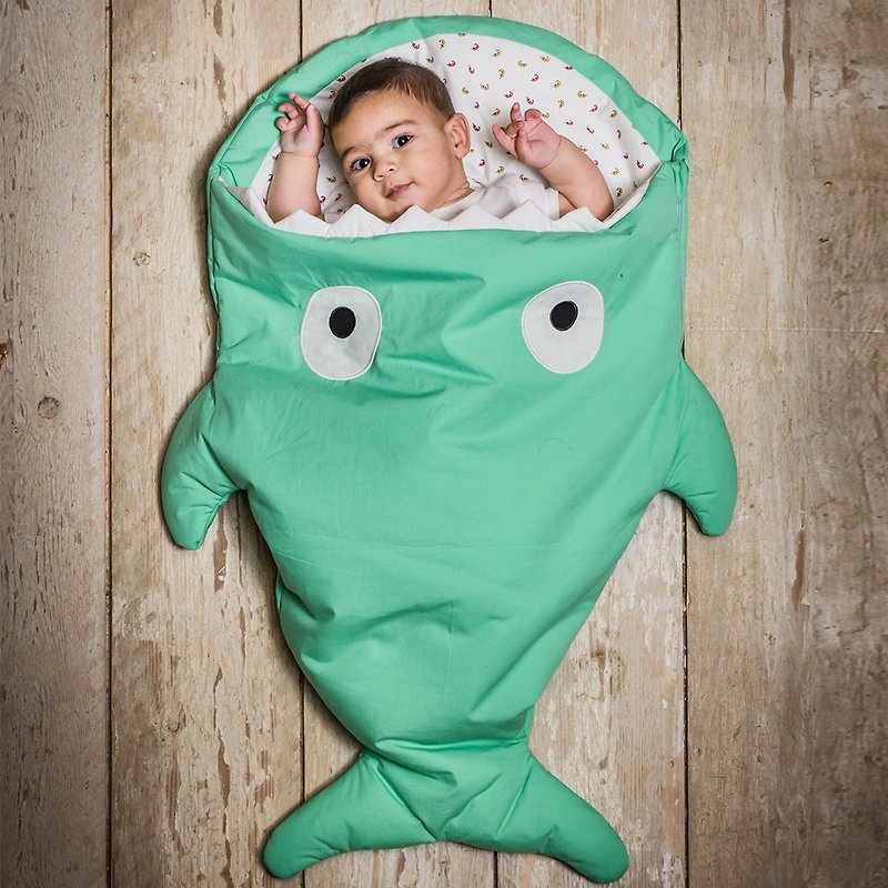 鯊魚咬一口BabyBites純棉嬰幼兒多功能睡袋-青草綠 - 彌月禮盒 - 棉．麻 綠色