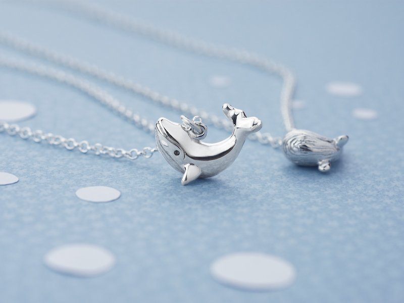 Pointy head whale, s925 sterling silver necklace, cute animal necklace - Necklaces - Sterling Silver Silver