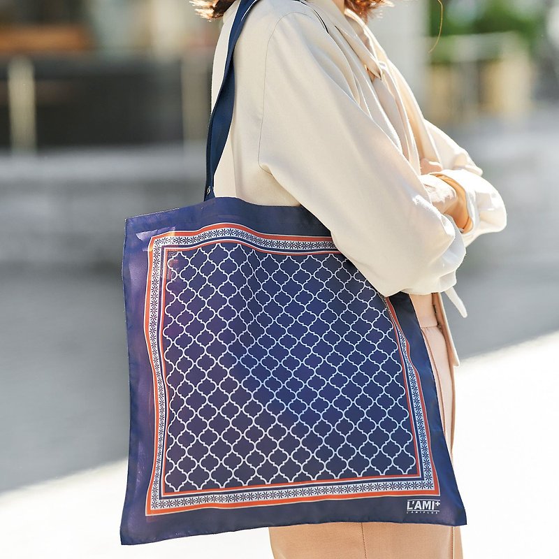 【L'AMI PLUS】Scarf dual-purpose shoulder bag (geometric pattern) - Handbags & Totes - Polyester 