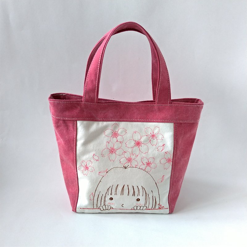 Cherry Blossom-Tote Bag Handbag - กระเป๋าถือ - ผ้าฝ้าย/ผ้าลินิน สีแดง