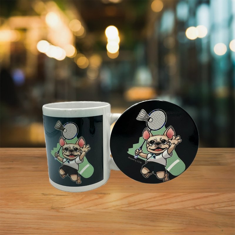 Badminton French Dou Ceramic Mug + Coaster | Gift Set | Customized - แก้วมัค/แก้วกาแฟ - ดินเผา 