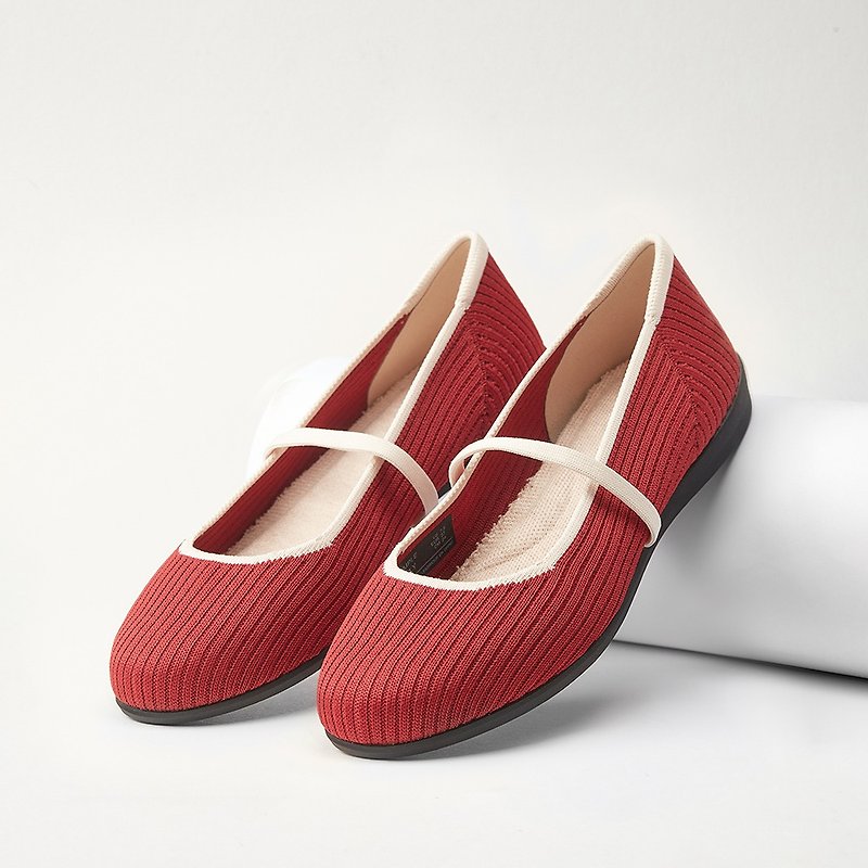 Soda Pop Flats Red Rib-Knit - Mary Jane Shoes & Ballet Shoes - Polyester Red
