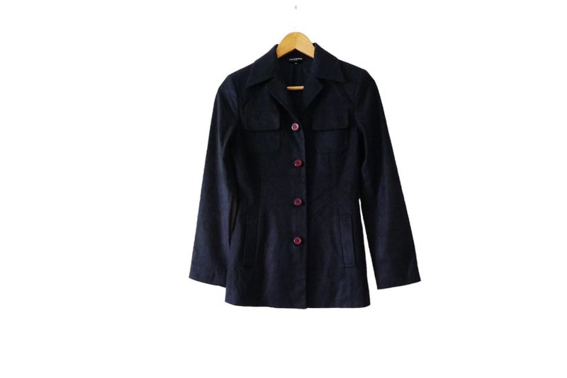 90s Renoma woman MOD long blazer, fitted long coat,jacket,military style,Size 40 - 女西裝外套 - 聚酯纖維 藍色