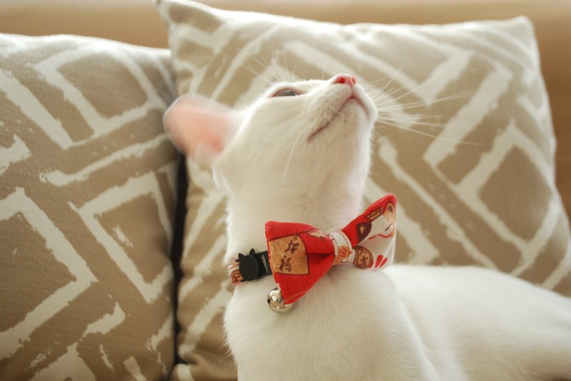 A-NI Collar for cats and dogs, spring rolls (bow) - 項圈/牽繩 - 其他材質 紅色