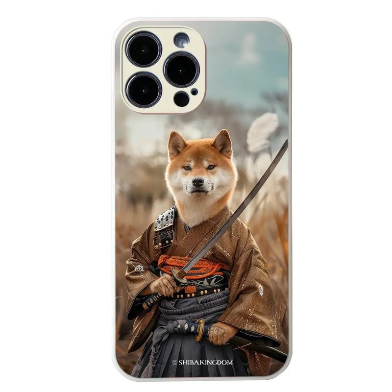 Shiba Samurai 01 tempered glass iPhone protective case - เคส/ซองมือถือ - พลาสติก สีกากี