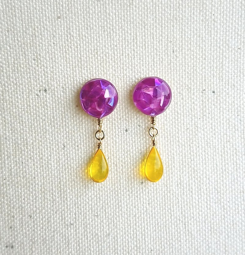 colourful mosaic button & drops pierced earrings A - ต่างหู - เรซิน สีม่วง