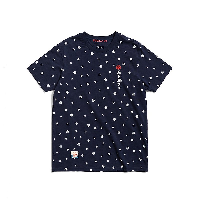 Edo Katsuri Mt. Fuji classic full version LOGO short-sleeved T-shirt - Men's (Zhang cyan) #衣衣 - Men's T-Shirts & Tops - Cotton & Hemp Blue