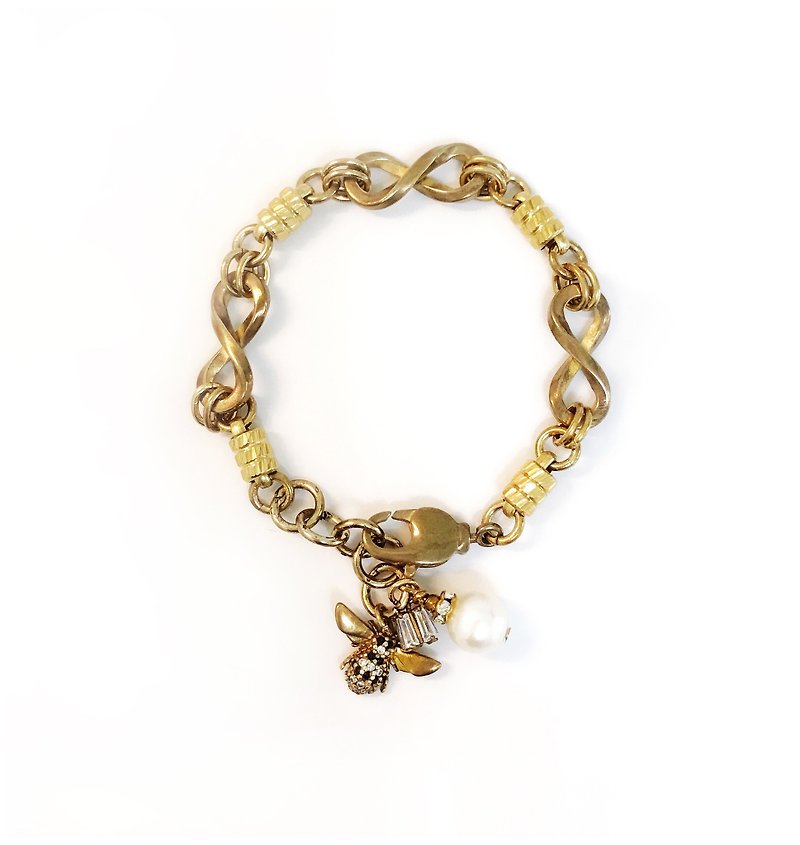 Bronze + Stone Bracelet+ - สร้อยข้อมือ - ทองแดงทองเหลือง สีทอง