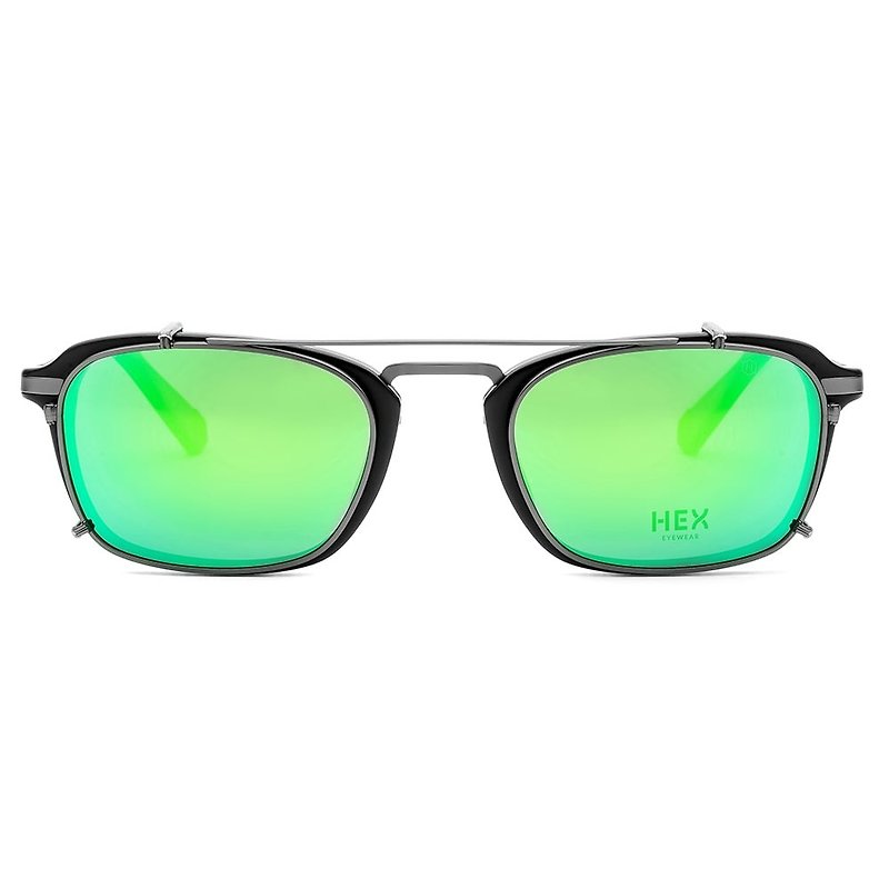 Optical glasses with front hanging sunglasses|Sunglasses|Black and green mercury lenses|Made in Italy|Metal plastic frame - กรอบแว่นตา - วัสดุอื่นๆ สีดำ