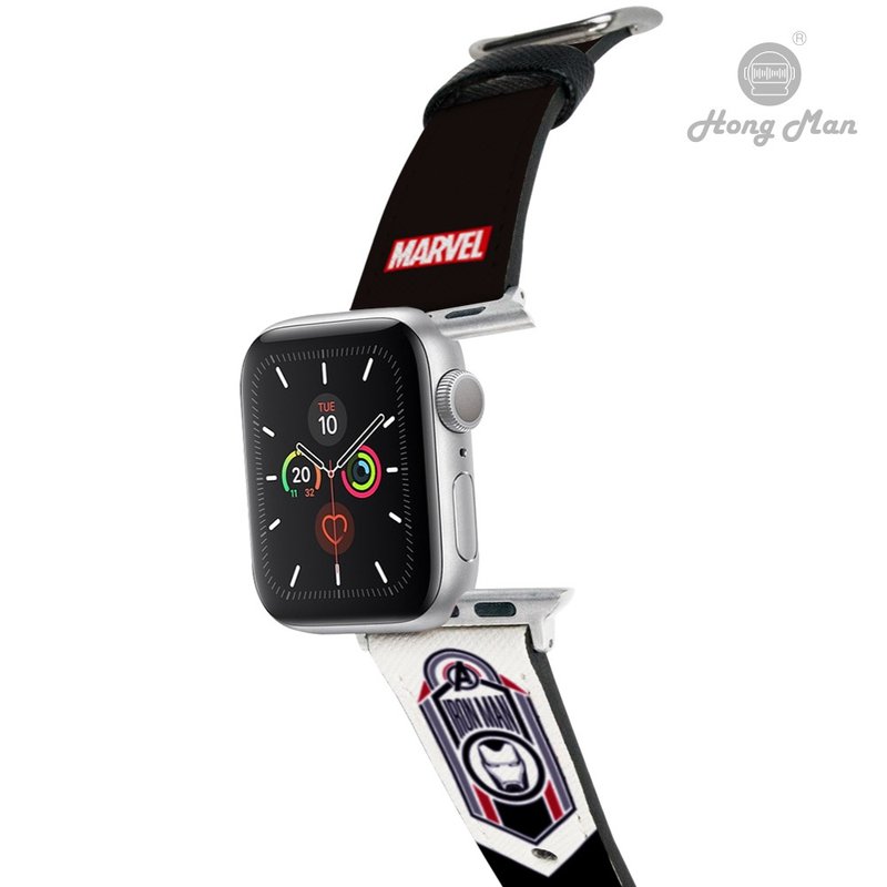 【Hong Man】漫威系列 Apple Watch 皮革錶帶 鋼鐵人 - 錶帶 - 人造皮革 黑色