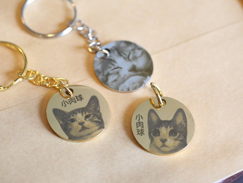 [Customized laser engraving] 25mm pet photo key ring - Keychains - Other Metals Gold