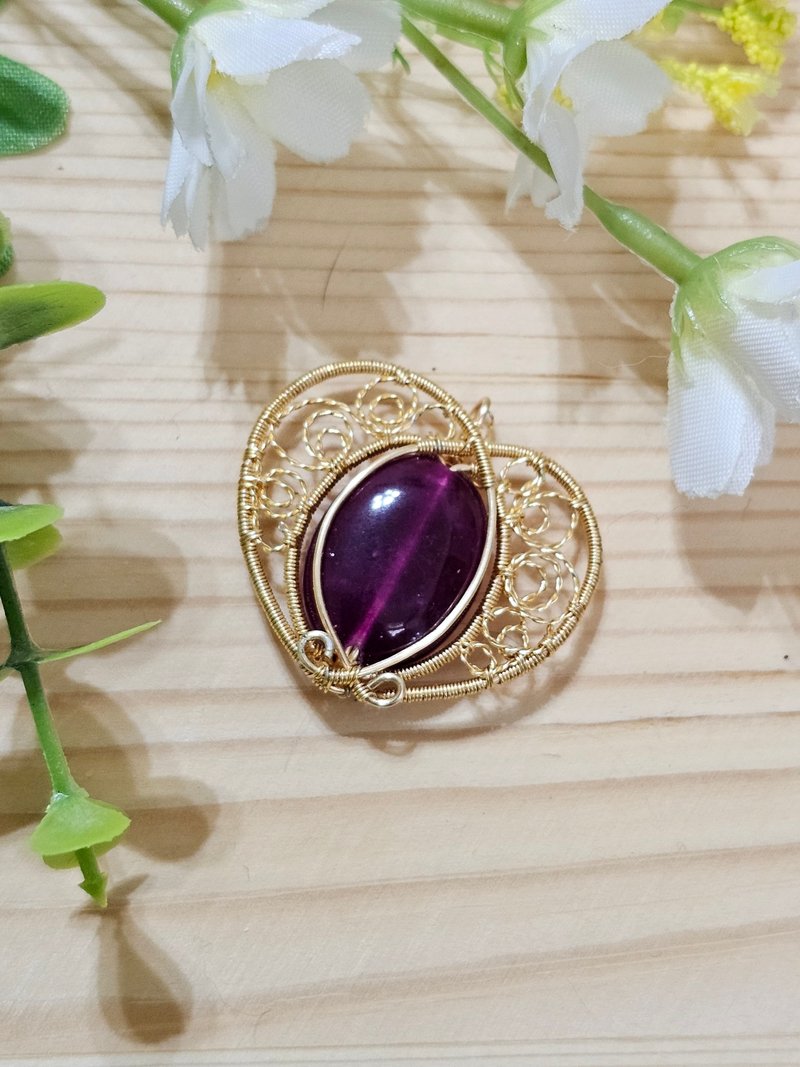 [Handmade by Ye Lushu] Purple Heart Crystal Language/Metal Thread Weaving/Festival/Gift/Accessories/Necklace/Handmade - สร้อยคอ - ทองแดงทองเหลือง สีม่วง