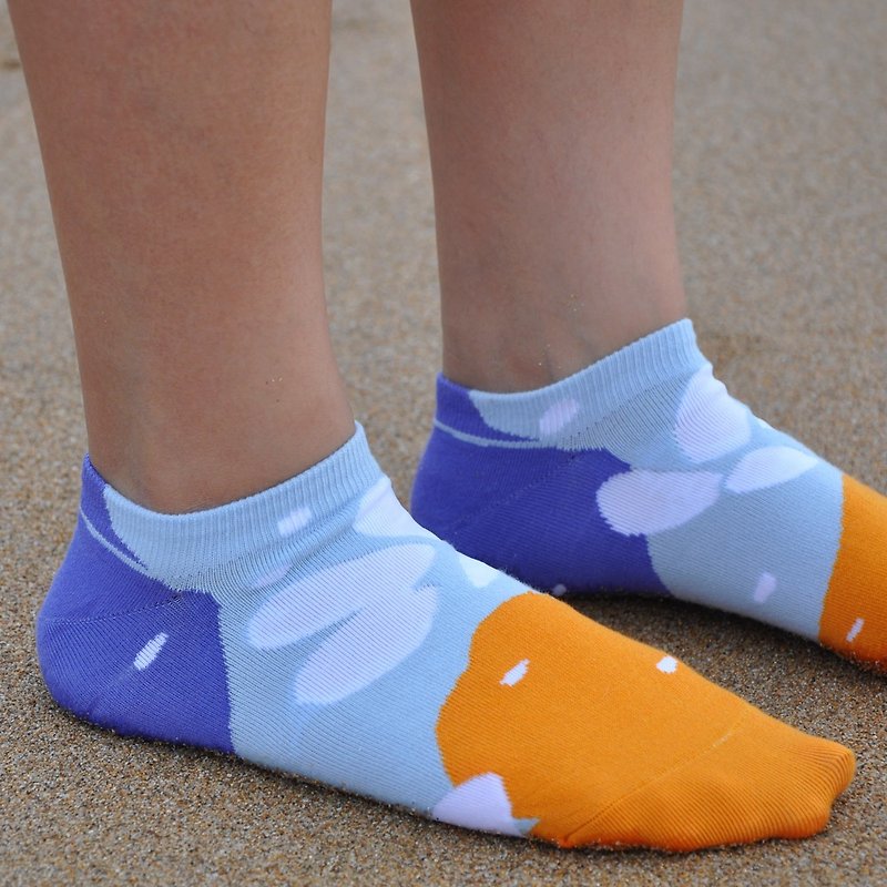 貝殼寶石 1:6 /藍/ 襪子 - 襪子 - 棉．麻 藍色