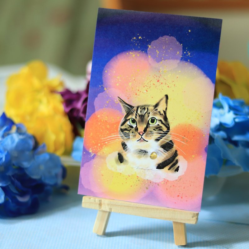 花火や猫を見てする必要があります（オリジナルポストカード） - カード・はがき - 紙 パープル